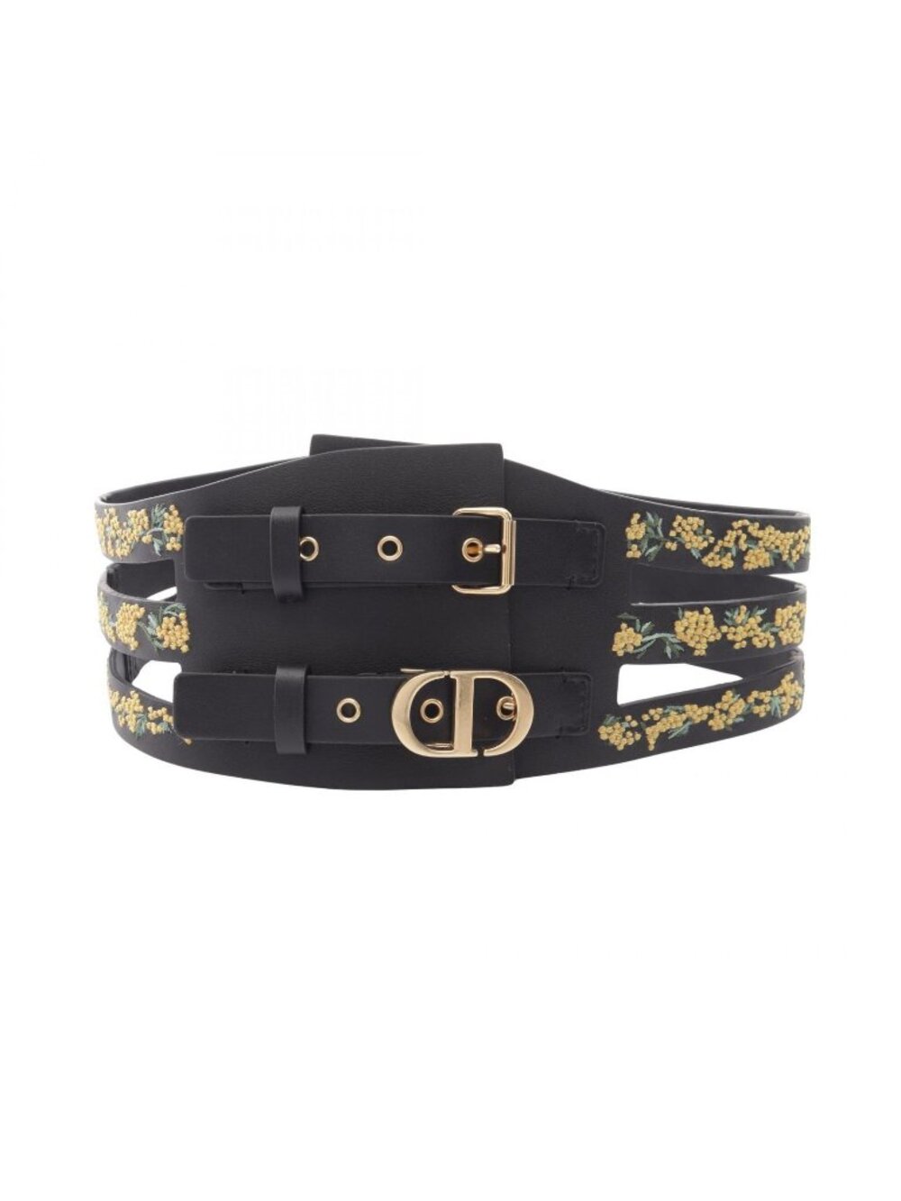Dior Belt CD Logo Buckle Flower Embroidery Leather